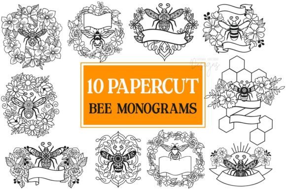 10 Papercut Floral Monograms with Bees