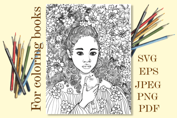 Cute Africa Little Girl Bw Vector Graphics