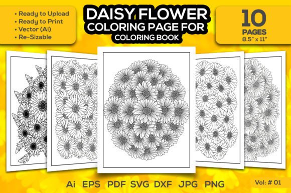 Daisy Flower Coloring Book Page Bundle