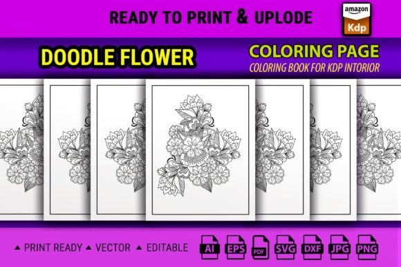 Doodle Flower Coloring Page Book: Graphics for Kdp Interiors