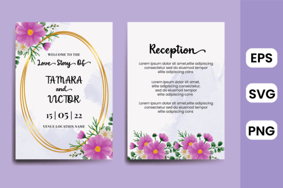Floral Frame Wedding Invitation Cosmos: Graphics & Print Templates