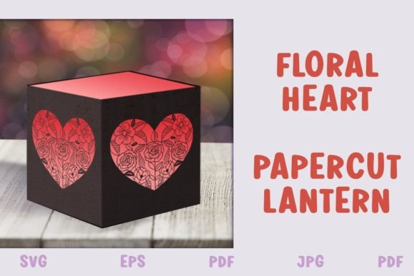 Floral Heart Paper Lantern SVG: Graphics for Print Templates