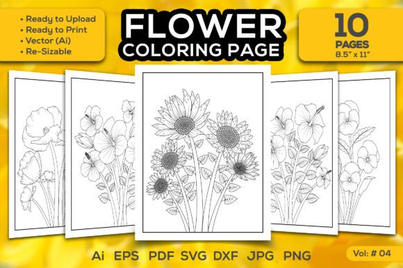 Flower Coloring Page for Kids Bundle