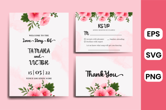 Hollyhock Flower Wedding Invitation SVG: Graphics & Print Templates