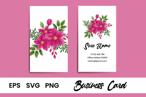 Name Card Clematis Flower Watercolor Graphics