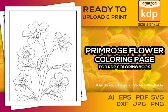 Primrose Flower Coloring Page for Kdp: Graphics and Coloring Pages Amp