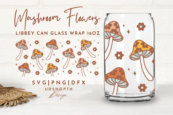 Retro Mushroom Flower Beer Can Glass Svg Graphics