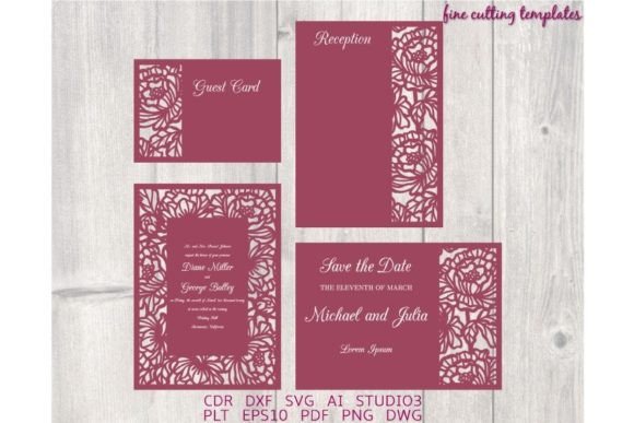 Set Wedding Card SVG Peonies Invitation