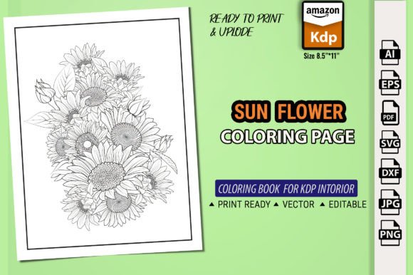 Sun Flower Coloring Page for Adult Graphics