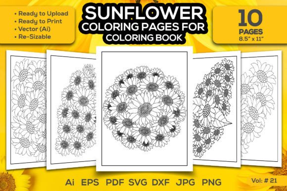 Sunflower Coloring Pages for Book Bundle