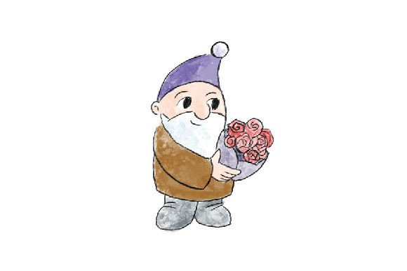 Watercolor Gnome Holding a Bouquet of Flowers