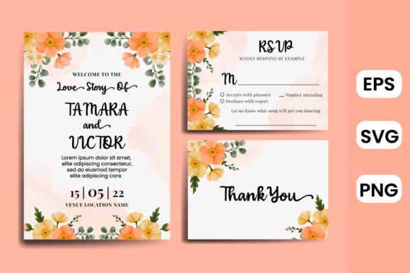 Watercolor Wedding Invitation Poppies Graphics