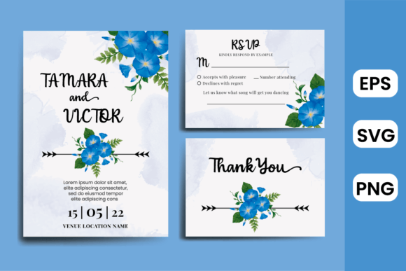 Wedding Invitation Beautiful Blue Flower Graphics