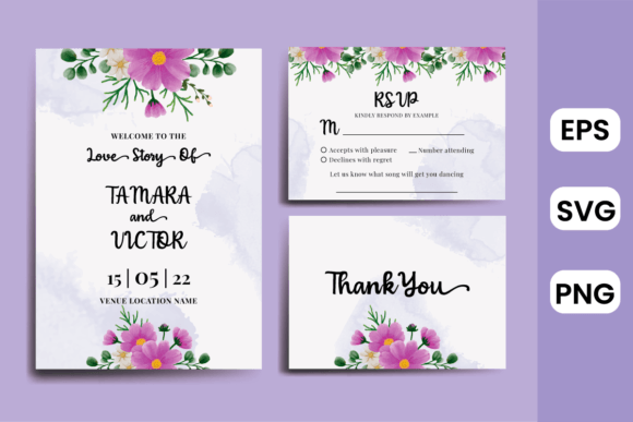Wedding Invitation Cosmos Flower SVG: Graphics & Print Templates