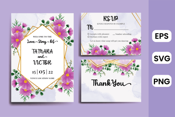 Wedding Invitation Floral Frame: Graphics and Print Templates