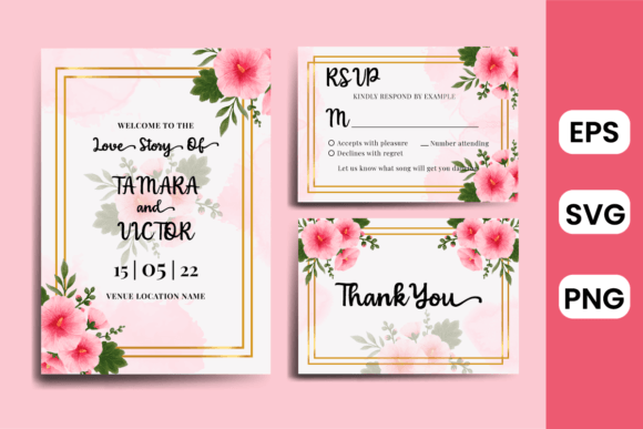 Wedding Invitation Hollyhock Flower SVG: Graphics for Print Templates