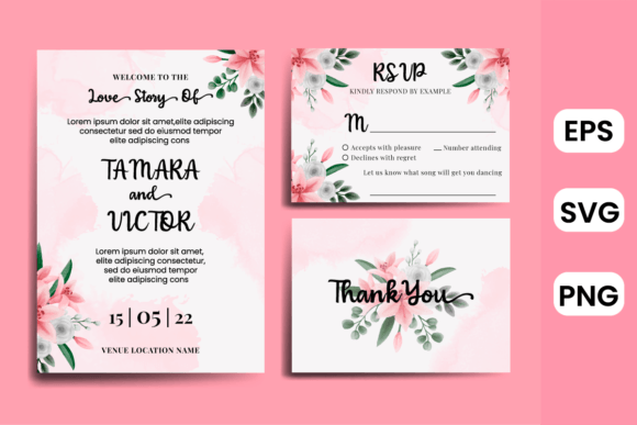 Wedding Invitation Template Lily Flower: Graphics & Print Templates